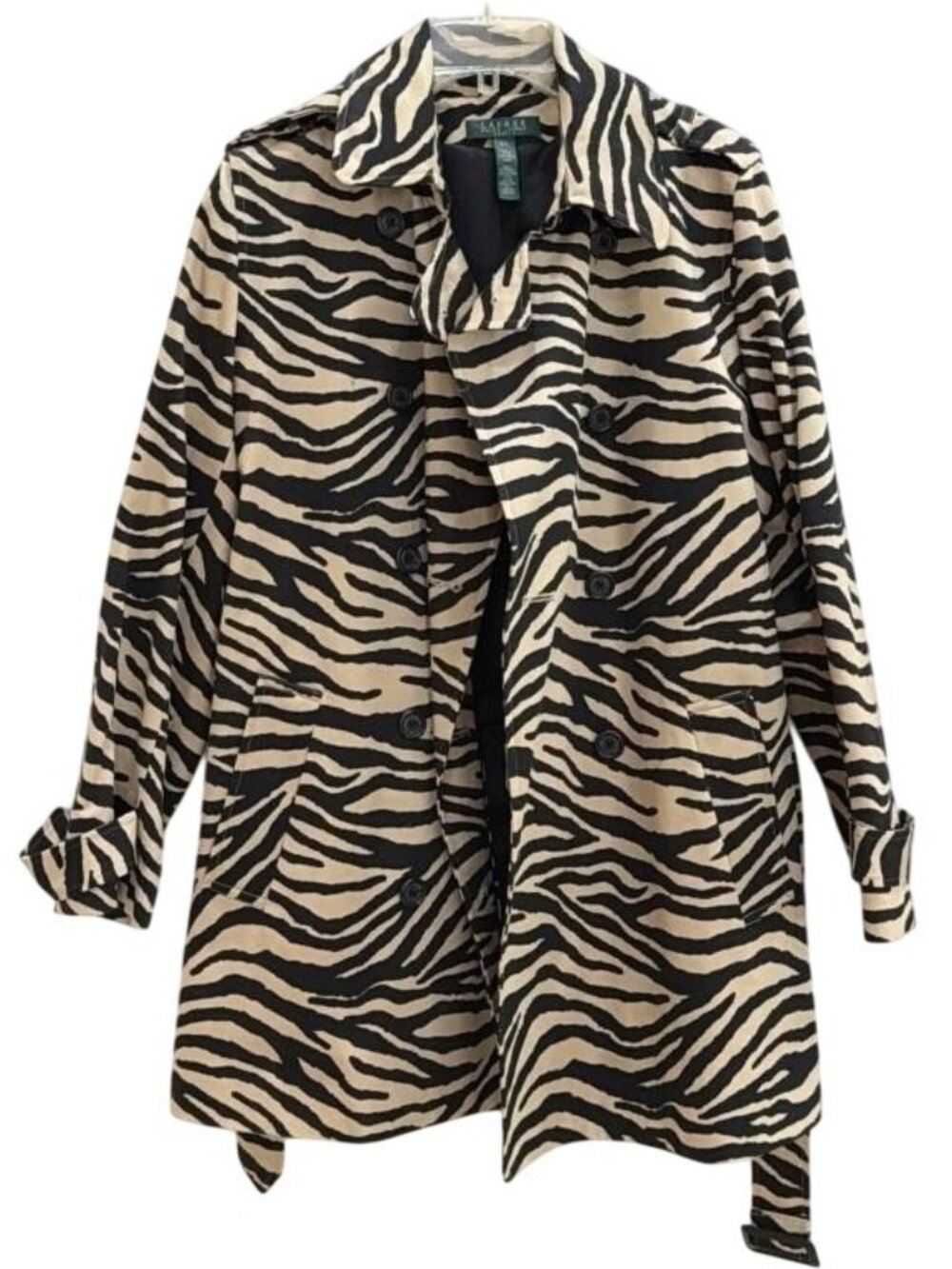 Lauren Ralph Lauren Petite Zebra Print Double-Breasted Cotton Trench Coat P/L